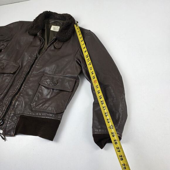 VINTAGE Brill Bros G-1 Flight Jacket Mens 42 Brown Leather Mouton Collar USN 80s - Picture 13 of 16